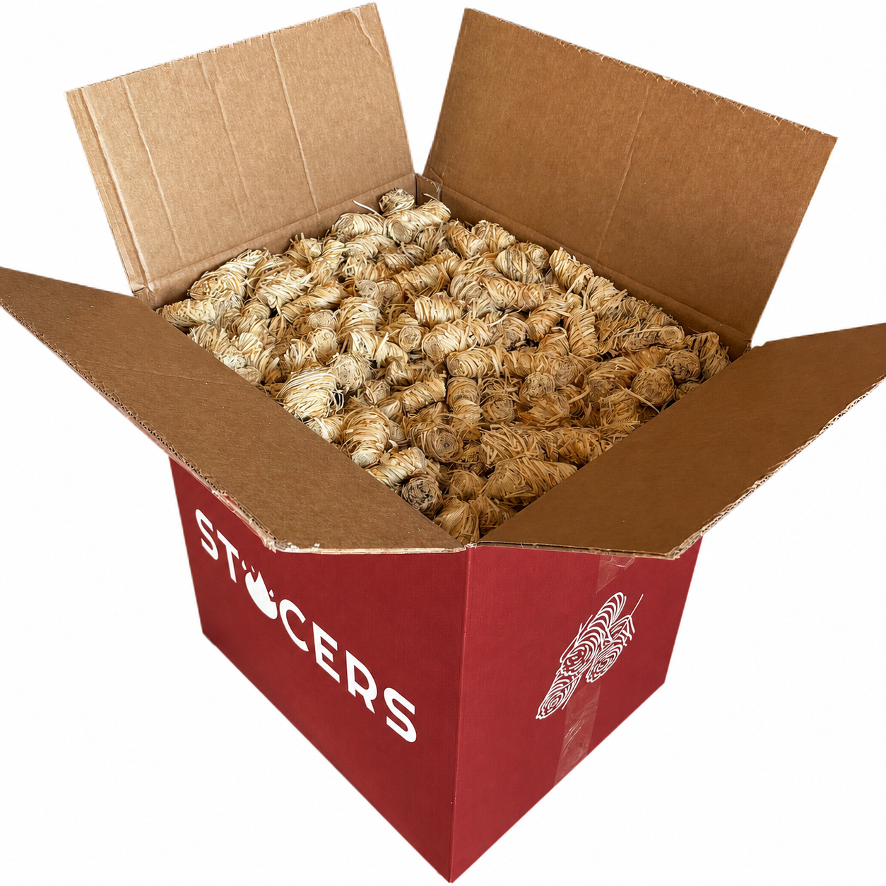 An open 15 kg STOCERS box filled with wood wool firelighters