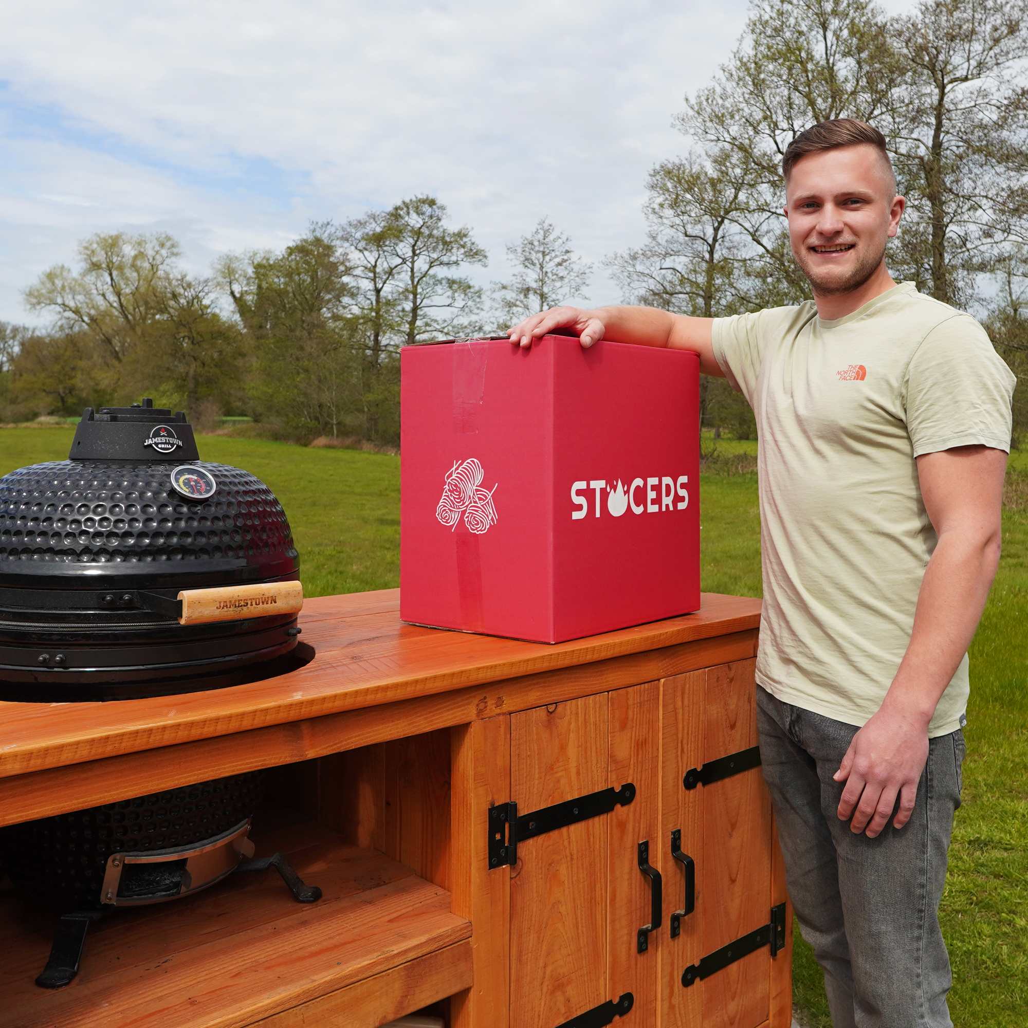 STOCERS dealer with the recognizable red wood wool firelighter box